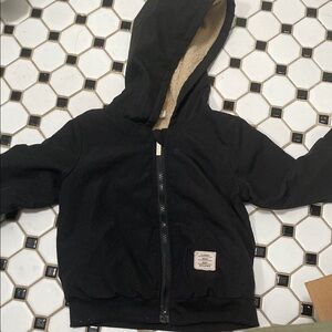 Black Hooded Jacket with Beige Lining